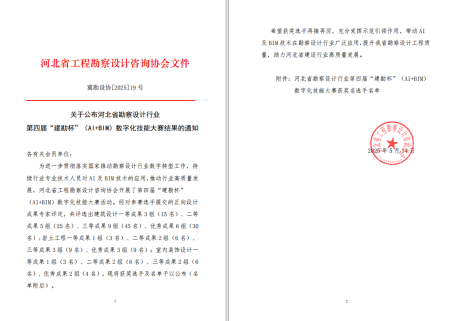 河北建工集团工程设计研究总院在“建勘杯”（AI+BIM）数字化 技能大赛中获奖